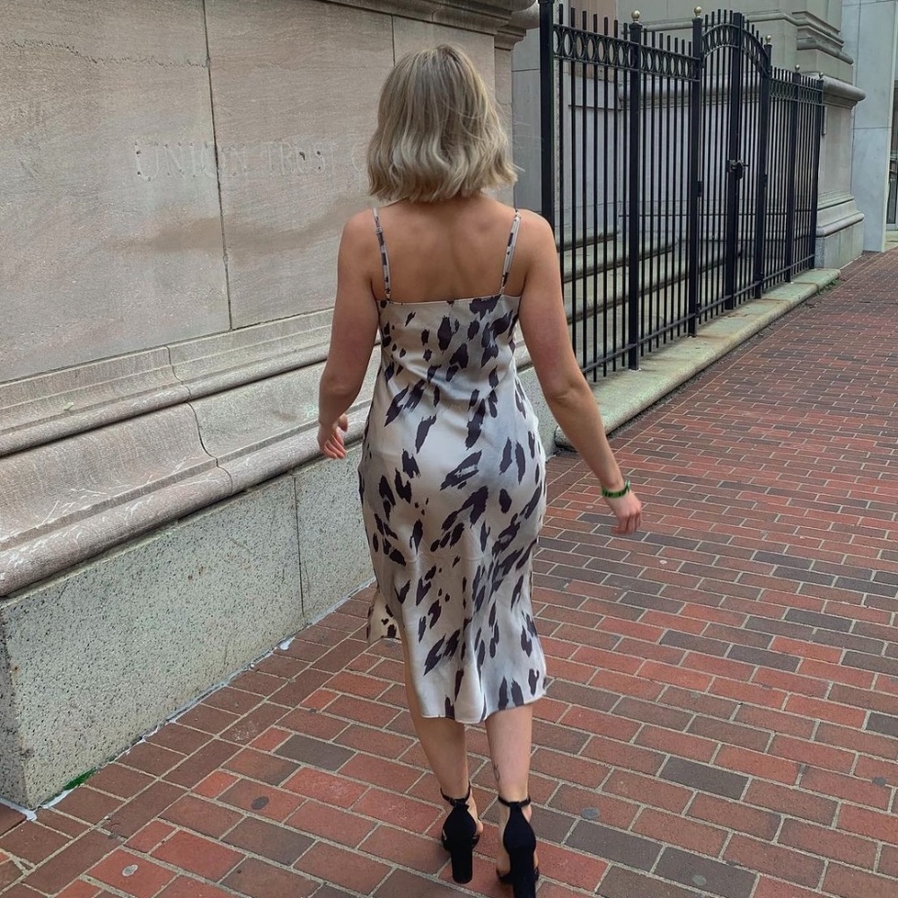 Express Leopard Print Satin Cowl Neck Slip Dress